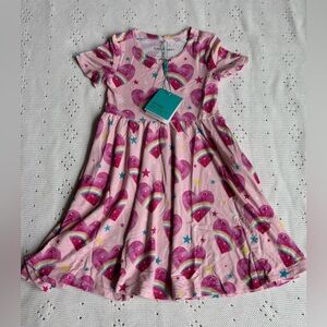 Posh Peanut Pink Rainbow Heart Print Twirl Dress